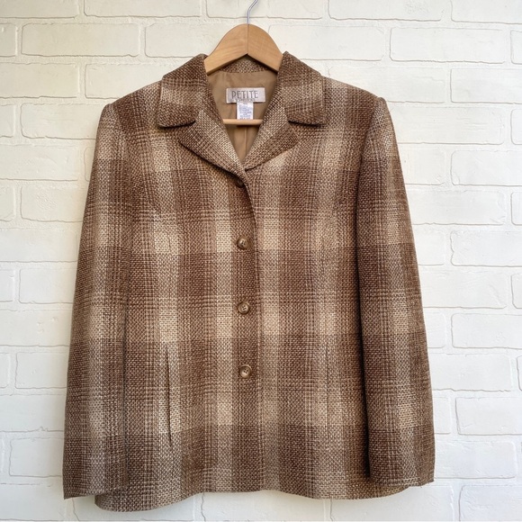 Vintage Plaid Brown Tan Blazer - Picture 1 of 8